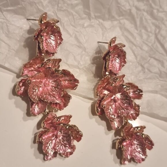 New ZARA Pink Floral Drop Earrings - Picture 4 of 9